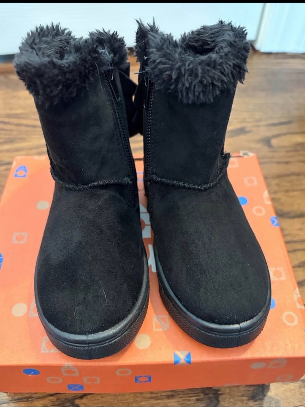 oomphies Black Faux Fur Kids Winter Boots